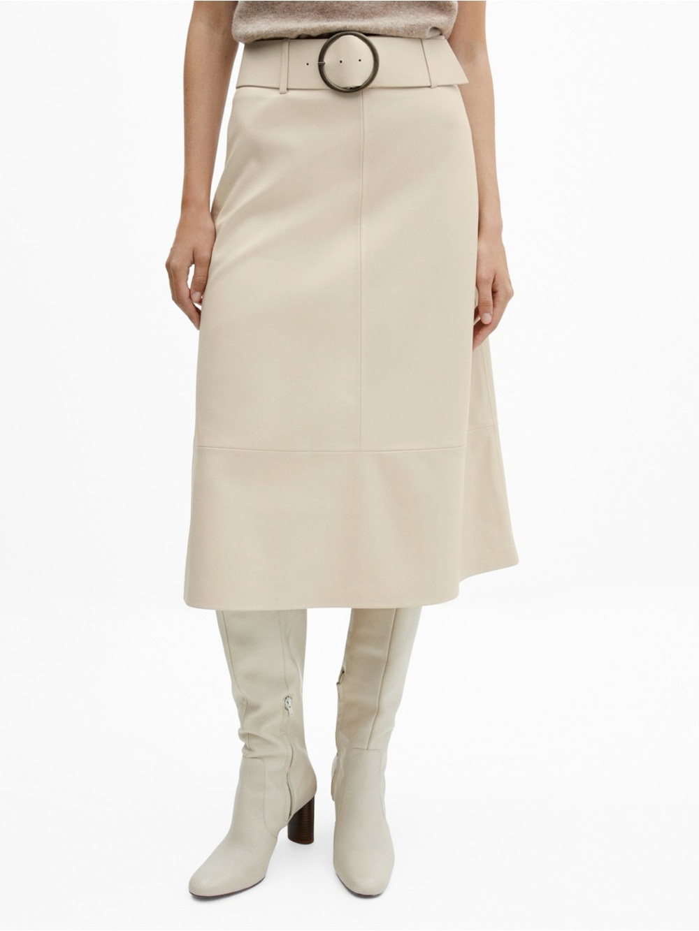 MIDI FAUX LEATHER SKIRT WITH BELT ECRU | Mango